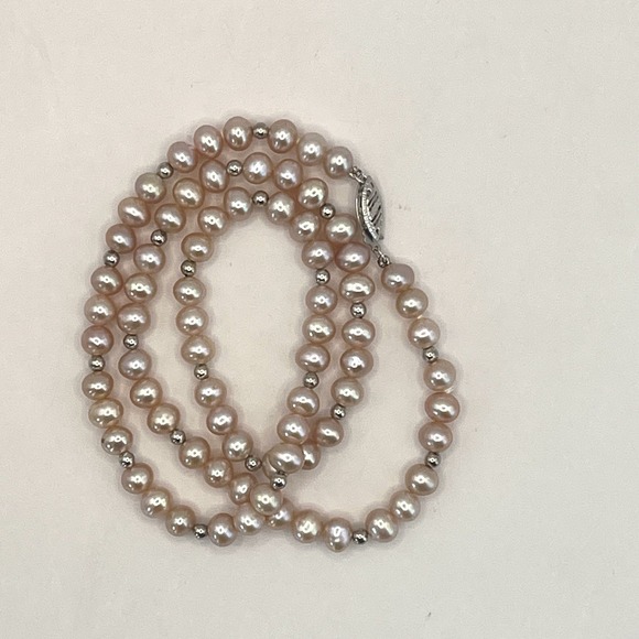 Vintage Freshwater Pink Pearl Necklace With 14k White Gold Beads And Closure 18" - Picture 8 of 15